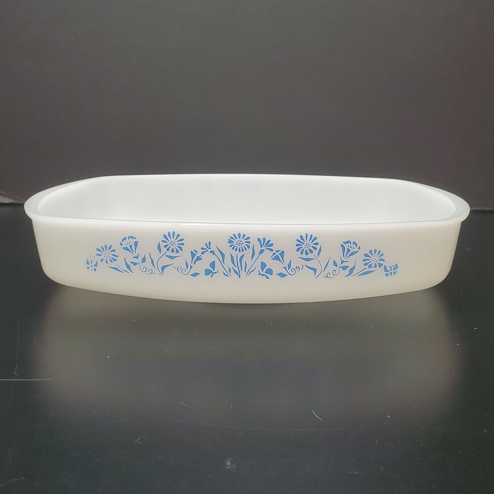 Vtg Federal Oven Proof White Milk Glass Lady Michelle Oblong Casserole Dish